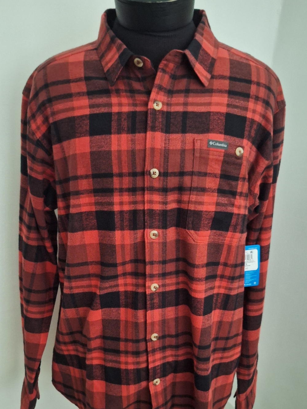 Columbia Red and Black Plaid Long-Sleeve Heavyweight Flannel Button-Down Shirt